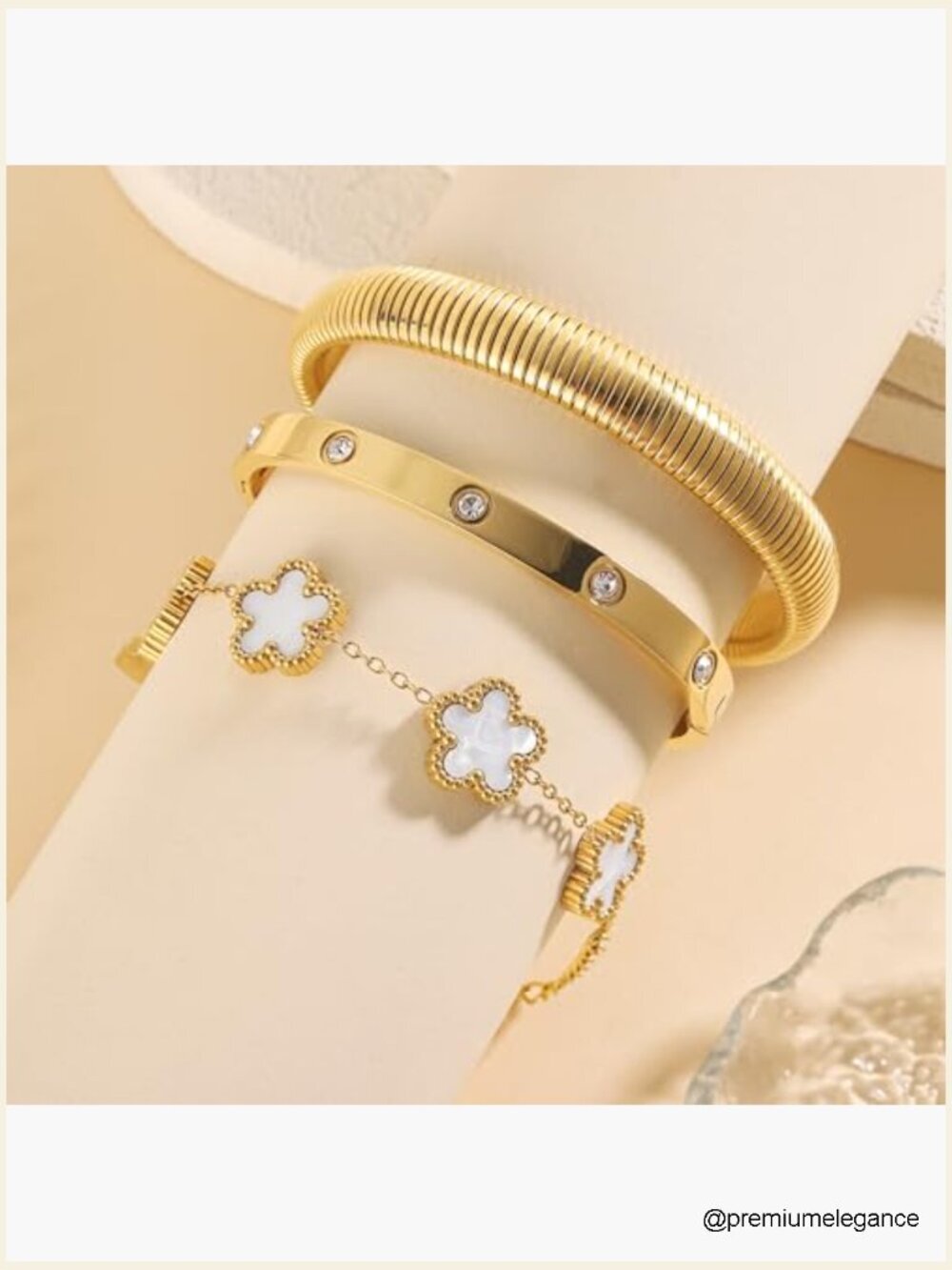 18k Gold Plated Stackable Bangle Bracelets Set, 3 Pcs Chunky Jewelry View 5